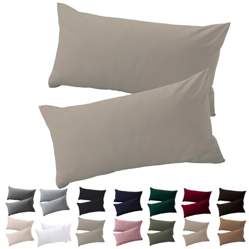 Soifox Kissenbezug 30x50 2er Set - Taupe kopfkissenbezug Für Kissen 30 x 50 cm 100% Mikrofaser Resistent und Hypoallergen Kissenbezüge mit Reißverschluss