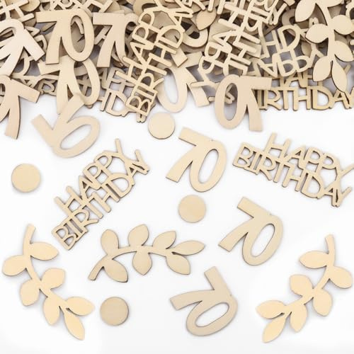 GoldRock Confetti di Legno 70 Compleanno Decorazione Grande 1,5cm-6,3cm, Decorazione 70 Compleanno Uomo Donna, 100 Pezzi Decorazione Sparsa 70 Compleanni, Decorazione da Tavolo 70 Compleanni