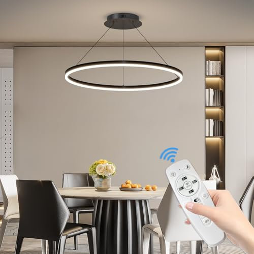 Mikeru Round LED Pendant Light, 40cm Adjustable Brightness 10%-100% Restaurant Pendant Light with Memory Function, 3000k/4500k/6000k Height Adjustable 1.5M Kitchen Island Lighting for Office, Café