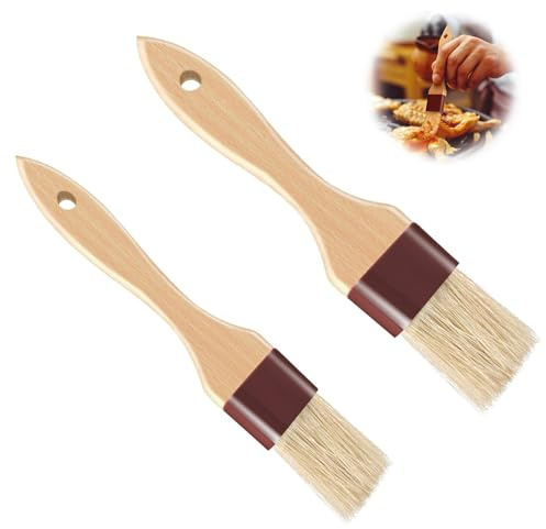 Pennello da pasticceria, per cuocere uova e alimenti con setole naturali, manico in legno, pennelli per pasticceria, pennelli per olio per cucinare (2 dimensioni - 2 pezzi)