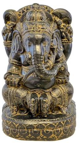 Fahome Ganesha skulptur – dekoration rumsdekoration konstverk – hindu lyckas gudom – stenblandad elefant gul – 45 x 25 x 25 cm