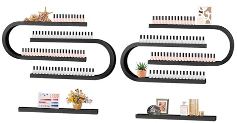 U forma Scaffali Porta Smalti Unghie Montati Parete Metallo, Kalolary 6 pezzi Espositore Nero Cosmetici Espositore Mensola Parete Profumi Organizer Oli Essenziali Flaconi Smalto Unghie Spa Salone