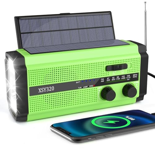 5000mAh Solar Radio, Tragbar Kurbelradio AM/FM Notfallradio mit 5000mAh Wiederaufladbar Powerbank, LED Taschenlampe & Leseleuchte SOS Alarm für Camping Ourdoor