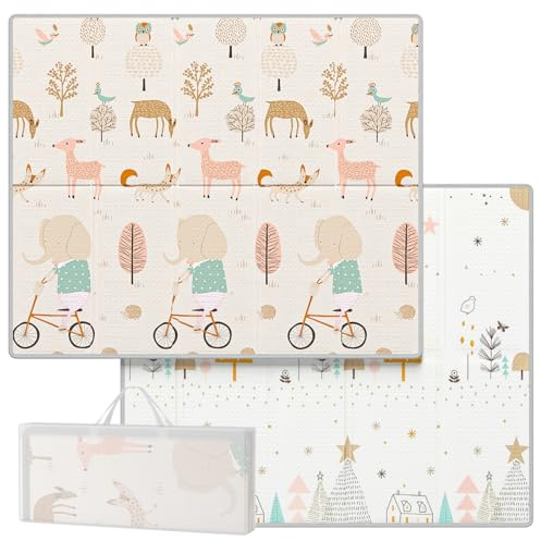 Lertantri 200x180x1.5 cm Tapis Bebe, XXL Tapis Jeux, Baleines Tapis Bebe Pliable avec sac de Transport, Tapis sol Bebe Impermeable, Tapis de Motricité Bébé