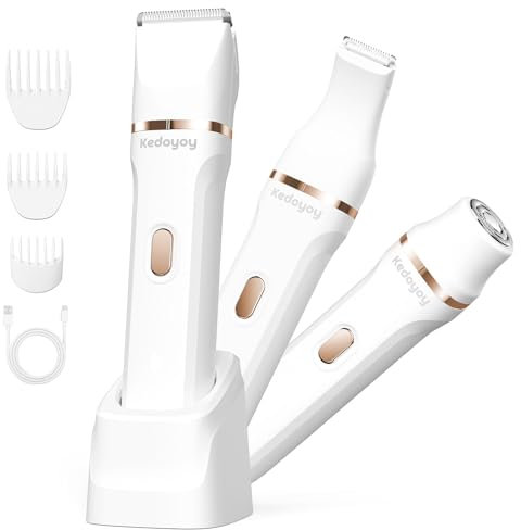 Intimrasierer für Frauen, 3 in 1 Elektrischer Rasierer Damen für Bikinizone, Gesicht und Körper, Kabellose Bikini Trimmer mit 3 Präzisionskämme für Intimbereich, Wasserdicht & Hautfreundlich(Weiß)