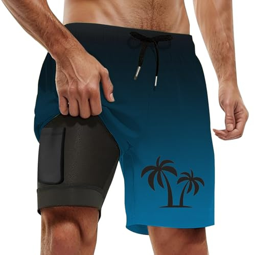 Generisch Bañador flotante para hombre con forro de compresión, entrepierna interior, bañador con bolsillos, para hombre, azul, 3XL