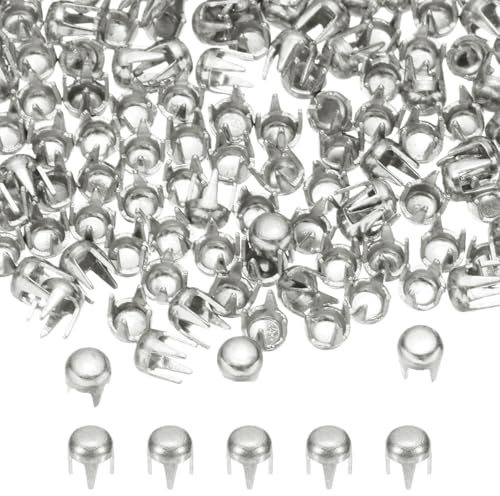 PATIKIL 2,5 mm rund kupolnit, 180 st metall 4 klor spikpunkt stud punk rock nit spikhuvud för gör-det-själv läderhantverk för dekor reparation kläder bälten väskor skor, silverton