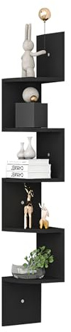 Creacloud Estantería de Esquina para Pared 20x20cm - Organizador Esquinero para Dormitorio, Baño, Salón con 6kg de Carga, Montaje Rápido, Decoración Moderna de Rinconera (Negro, 5 Niveles)