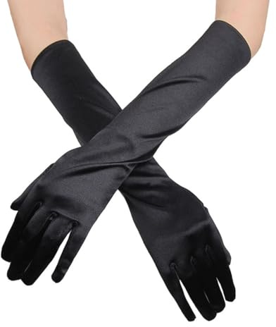 SGERUFZ 1 Paar Damen Elastic Classic Abendhandschuhe Satin Seidenhandschuhe 1920er Style Gloves für Oper, Maskerade, Cosplay-Kostüme, Halloween-Party (Lang)