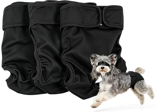 ZORVENIX 3-Pack Reusable Dog Nappies, Washable Female Pants for Dogs, Super Absorbent & Adjustable Sanitary Doggy Diapers Heat, Incontinence and Puppy Training, Black (M)