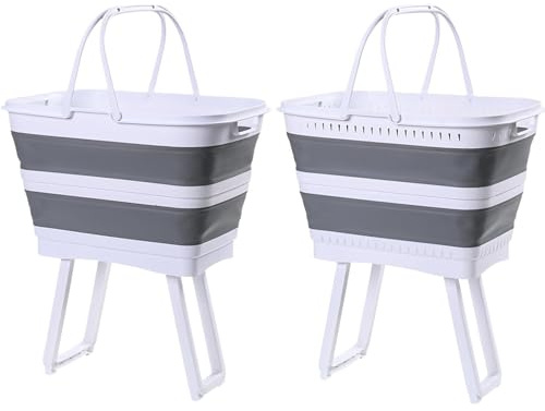 Cesto Per La Biancheria Con Gambe, Design Robusto E Portante, Grigio, Vasca Multifunzionale Pieghevole, Cesto Per La Biancheria Pieghevole, Struttura Ventilata, Giocattolo Da Campeggio Per Casa Spunti