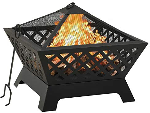 Ordellia Chimenea con atizador de 64 cm de acero XXL, color negro, para terraza y jardín, con protección contra chispas, cubierta de rejilla, calor y decoración para exteriores