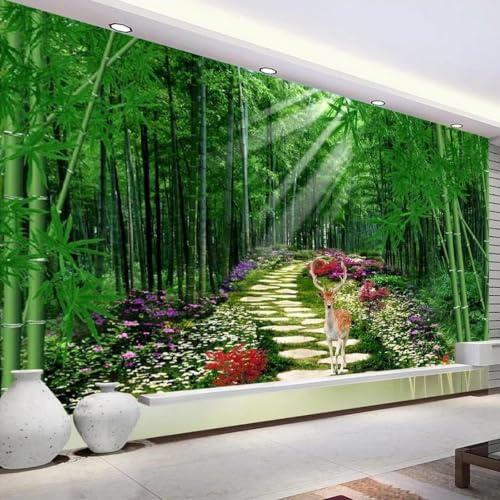 Mural de paisaje natural con bosque de bambú en 3D papel pintado para salón pared de fondo dormitorio; tapiz decorativo de estilo Art Déco