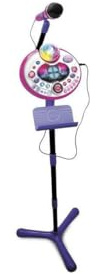 VTech - Kidi SuperStar LightShow Rose, Micro sur Pied 8 en 1, Microphone Karaoké Enfant avec Boule Disco, Apprentissage du Chant et Jeux, Cadeau Enfant Dès 5 Ans - Contenu en Français