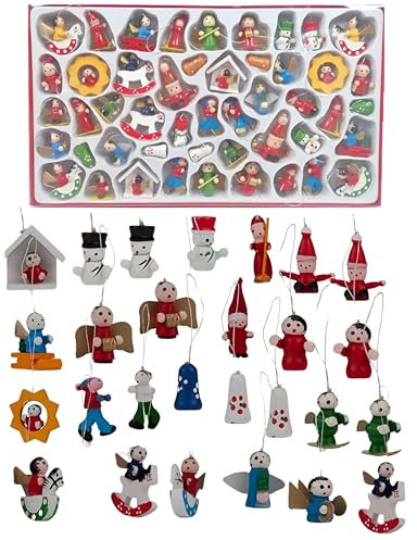 48 Fine Detail Hand Made Traditional Wooden Tree Easter Nativity Play Hanging Ornaments Decorations Xmas Figures Decor