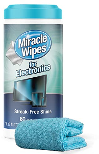 MiracleWipes for Electronics Cleaning - Screen Wipes Designed for TV, Phones, Monitors and More - Includes Microfiber Towel - (60 Count)