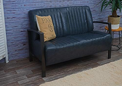 Mendler 2er Sofa HWC-H10, Couch Zweisitzer, Metall Kunstleder Industrie-Design - Vintage grau