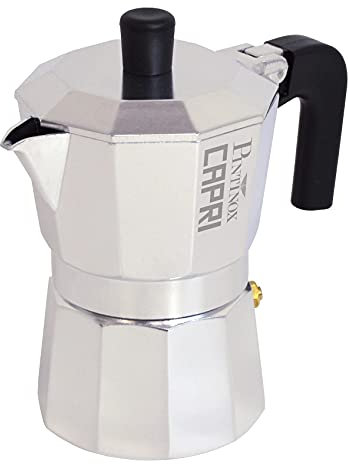 PINTINOX Caffettiera Moka 3 Tazze Modello Capri in Alluminio, Manico Antiscottatura e Forme che Consentono una Perfetta Estrazione del Caffè, Notevole Risparmio Energetico