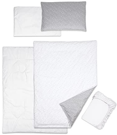 Baby Comfort Set di biancheria da letto per bambini, 5 pezzi, con federe e lenzuolo in jersey, per lettino da 120 x 60 cm (stelle piccole) (12 mesi+)