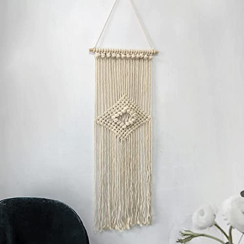 WABMJGW Tapiz de macramé para colgar en la pared, tapiz de cuerda de algodón hecho a mano, para colgar en la pared, arte bohemio de macramé, decoración de pared, color beige, 35 x 100 cm