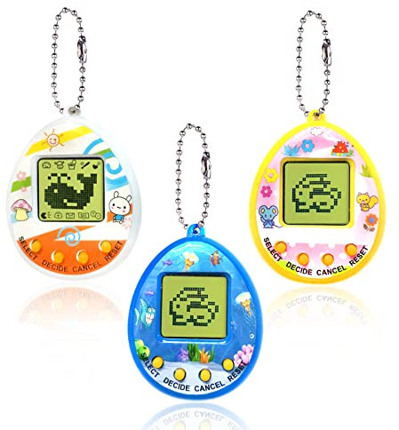 Yeelan Macchina da gioco elettronica per animali domestici, 3 pezzi, portatile, con portachiavi, console di gioco per adulti e bambini (colore casuale, forma a uovo