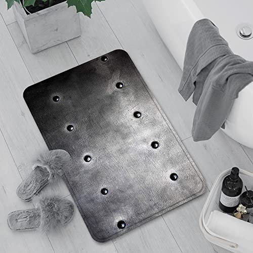Badematte rutschfest, Badteppich für Badezimmer,Industrielle, schwarze Grunge Plate Armor Digitaldruck mit Nieten Industrial Theme Prin,Waschbar Badezimmerteppich für Wohnzimmer Schlafzimmer 60x100 cm