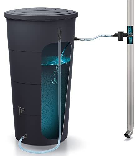 Prosperplast Barril de Agua de Lluvia 200l Smooth de plastico en Color Antracita 60 x 60 x 106.6 cm + Set de Accesorios
