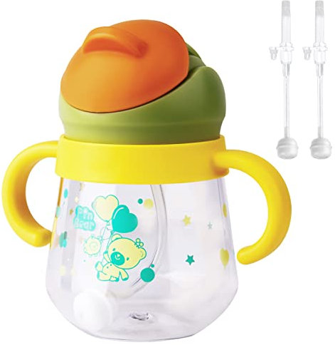 nohlerlife Trinklernbecher für Babymonate 6+, Kinder Trinkflasche mit Griffen Auslaufsichere Lecksicher, Baby Strohbecher Soft Auslauf Cup 260ml, BPA frei (2 Stroh)