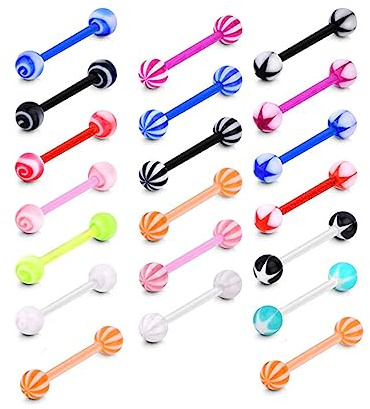 LuLiyLdJ Paquete de 20 piercings para lengua y pezón, de plástico flexible, para lengua y pezón
