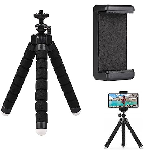 Trípode Móvil Flexible,Mini Trípode Portátil,Flexible Tripode Camara,Mini Trípode para Teléfono Móvil con Soporte,Cabeza Esférica Giratoria Movil Soporte Tripode,Rotación De 360°,Kiuiom