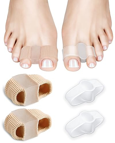 PGRODE 4Pcs Toe Separators for Bunion Correction, Big Toe Straightener Elasticity Hammer Bunion toe Corrector Spacers for Feet Women Men Correct, with 2 Loops (2 Nylon+2 Gel)