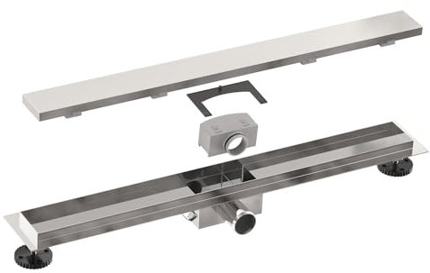 Canalina per doccia, 100 cm, piastrellabile, set completo 2 in 1, canalina di scarico per bagno, in acciaio inox SU 316, set completo | sifone con antiodore e filtro per capelli