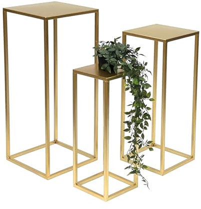 DanDiBo Blumenhocker Metall Gold Eckig Blumenständer Beistelltisch 96506 3er Set Blumensäule Modern Pflanzenständer Pflanzenhocker