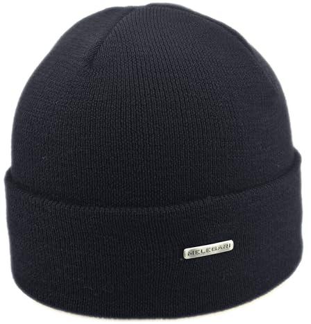 Melegari Berretto Cuffia Beanie Torino | Pura Lana Merino Extrafine | Made in Italy (Blu Scuro)