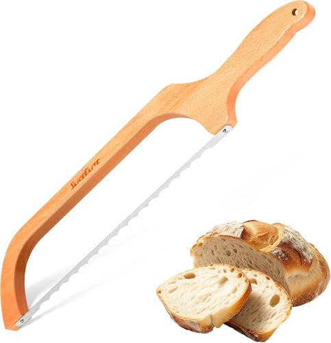 Wooden Bread Bow Knife | Bread Slicer for Homemade Bread | Sourdough Bread knife with Bow Design, Stainless Steel Serrated bread Saw, Bread cutter bread slicer for homemade bread Uniform Cuts