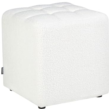 Beliani Poggiapiedi Bianco Soggiorno Moderno Cubo Boucle Ottoman