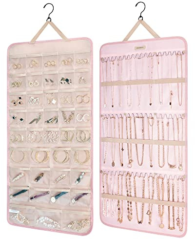 bagsmart Organizer per gioielli da appendere, rotolo portagioie con gancio, ganci in metallo, doppio supporto per orecchini, collane, anelli su armadio, parete, porta, 1 pezzo, Extra Large - Jewelry