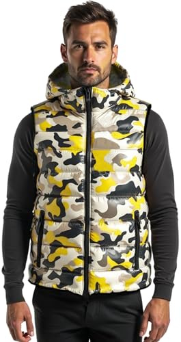 Vicyol S&D Chaleco de Invierno para Hombre. Chaleco Acolchado de Camuflaje sin Mangas. Chaleco para Exteriores Cálido con Cremallera y Bolsillos.