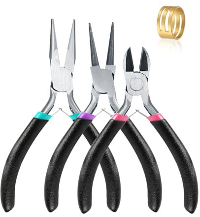 3 Pcs Jewelry Making Tool Set: Round Nose, Chain Nose, and Wire Side Cutters for Beading and Repair