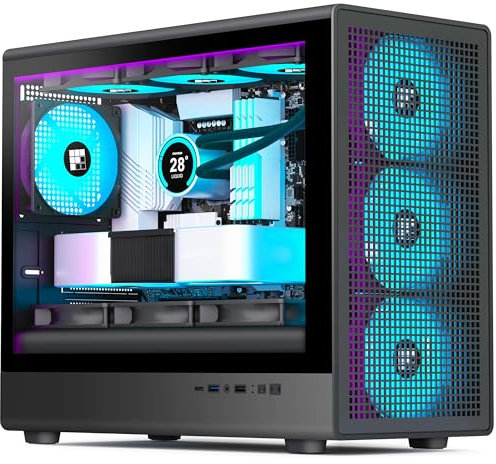 FOIFKIN X01 PC Case - Pre-installed 3 ARGB PWM Fans, MicroATX Gaming PC Case, Top Support 360mm Radiator with Type-C, Square Mesh Design for Increased Airflow, Removable Glass Side Panels, Black