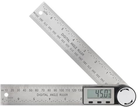 Smgda Rapporteur d'Angle Numérique 0-360° en Acier Inoxydable 200mm/7 - Grand Écran LCD avec HOLD/Zéro/Rev, Mesure Longueur & Angle (mm/inch) pour Bois/Construction/Réparation