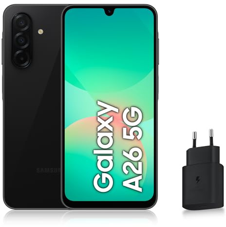 Samsung Galaxy A26 5G, Smartphone Android, 128 Go, Chargeur Secteur Rapide 25W Inclus, Smartphone déverrouillé, Noir, Version FR