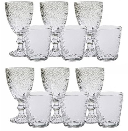Set 12 Bicchieri 6 acqua 6 vino calici con piede in Vetro trasparente da tavola Eleganti Stile Raffinatezza in casa per Ogni Tavola e Occasione bar hotel ristorante