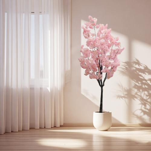 DanLink Plante de cerisier artificielle en fleur rose - 150 cm de haut - Arbre en pot - Plante d'intérieur - Pour la maison, mariage, fête, jardin, bureau - Décoration de bureau