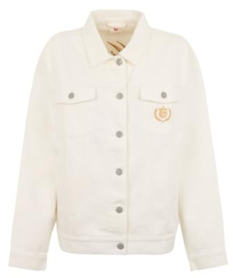 A.C. Milan Giacca di Jeans con Ricamo, Logo Retro, Prodotto Ufficiale, Donna, Adulto, Bianco, M