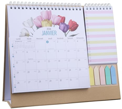 AMO HERMOSO Calendario da ufficio 2026, mensile pianificatore con i giorni festivi francesi, le mini note, i calendari con tasca organizzatore per casa, studenti e ufficio