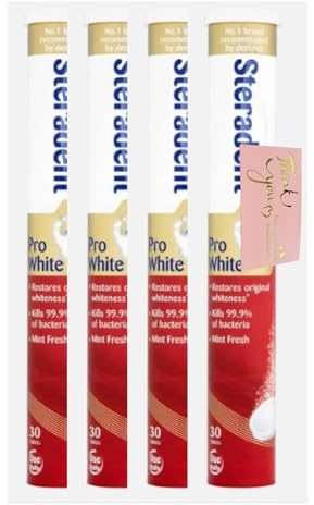 E-FICCI Bundle - Steradent Pro White Denture Cleaning Tablets (4x30, 120 Tablets) + E- FICCI Thank You Card - Restore Original Whiteness, Kiills 99.9% Bacteria, Deep Clean