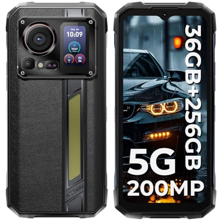 HOTWAV Hyper 7 Pro Movil Irrompible Android 14(5G), 36GB + 256GB/2TB, 10800mAh 33W Móvil Rugerizado, 6.6 FHD+ 120Hz 2.4k Movil Resistente, 200MP, IP68&IP69K, Luces para Acampar/Dual-SIM/NFC