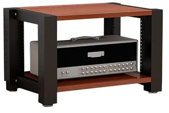 HiFi-rack trä och stål, skivspelare bord med justerbara hyllor, hörnhylla för stereo och kompakta system (rödbrun, 60 x 51 x 40 cm)