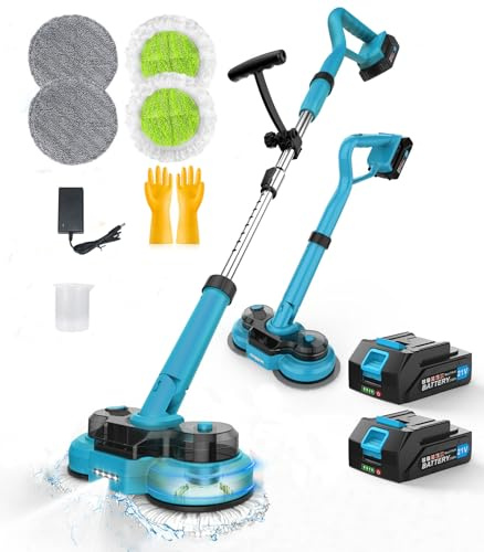 Elektrischer Wischmopp Kabellos mit 2 Bürstes 8 Pads Kabellos Elektrischer Mopp Akku-Bodenwischer mit 300ML Wassertank, LED Sprühfunktion elektrischer Rotationsbesen Für die Bodenreinigung